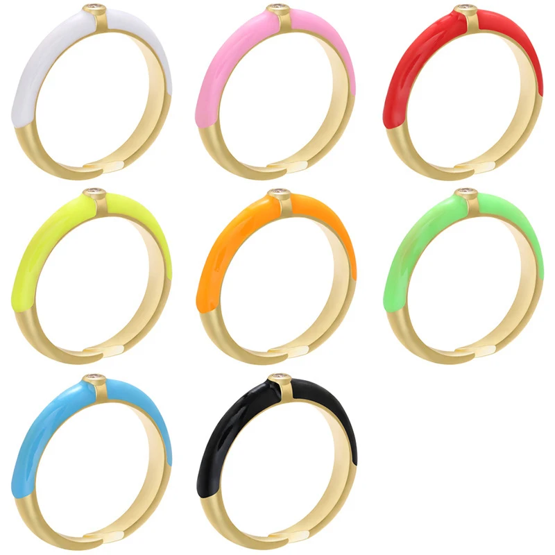 Эмалевое женское кольцо золотого цвета неоновый зеленый желтый флуоресцентный CZ