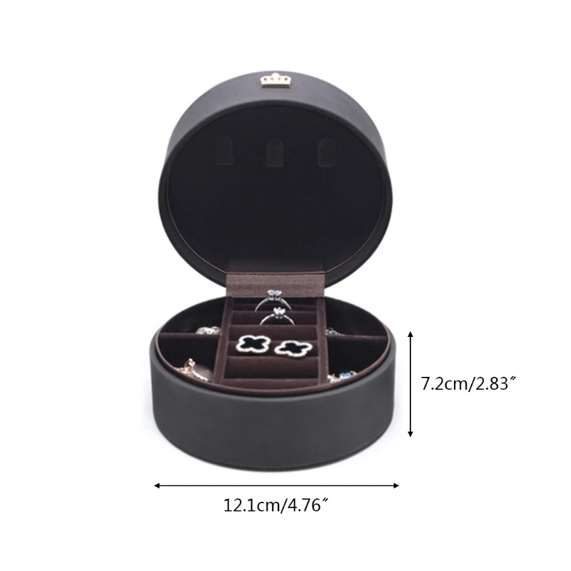 

Round Crown Jewelry Box Travel PU Leather Jewellery Packaging Display Organizer Earring Ring Storage Case