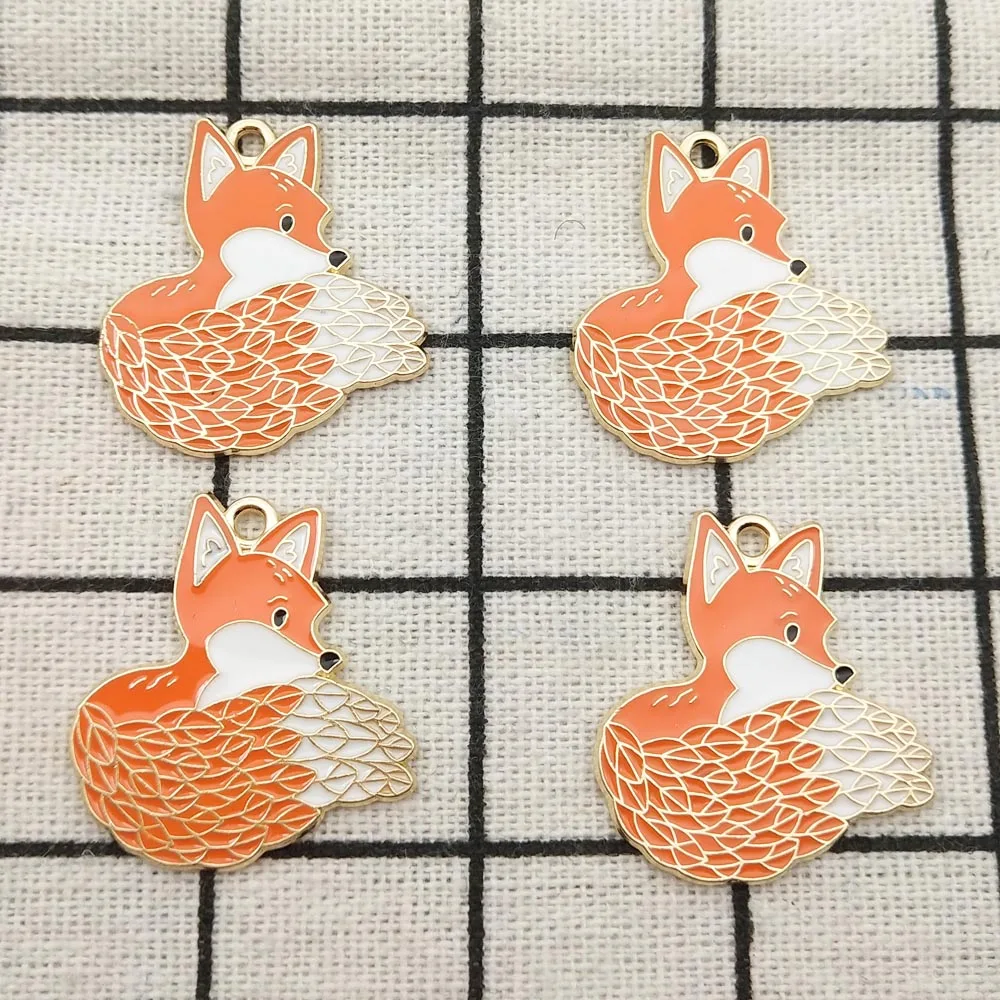 

10pcs Enamel Fox Charm Earring Pendant for Jewelry Making Bracelet Necklace Accessories Diy Finding Gold Plated Craft Supplies