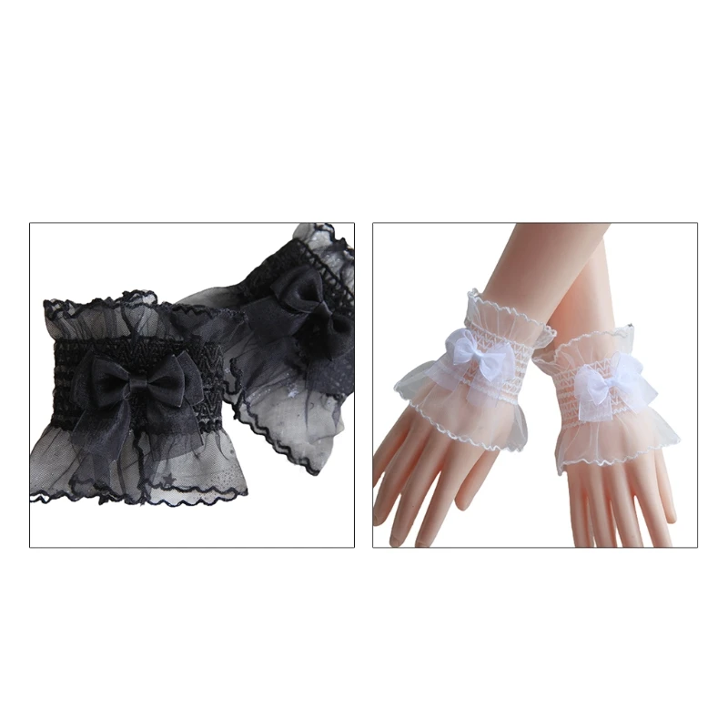 

Detachable Shirt Pleated Flare Sleeve False Cuffs Solid Color Pleated Wristband G5AE