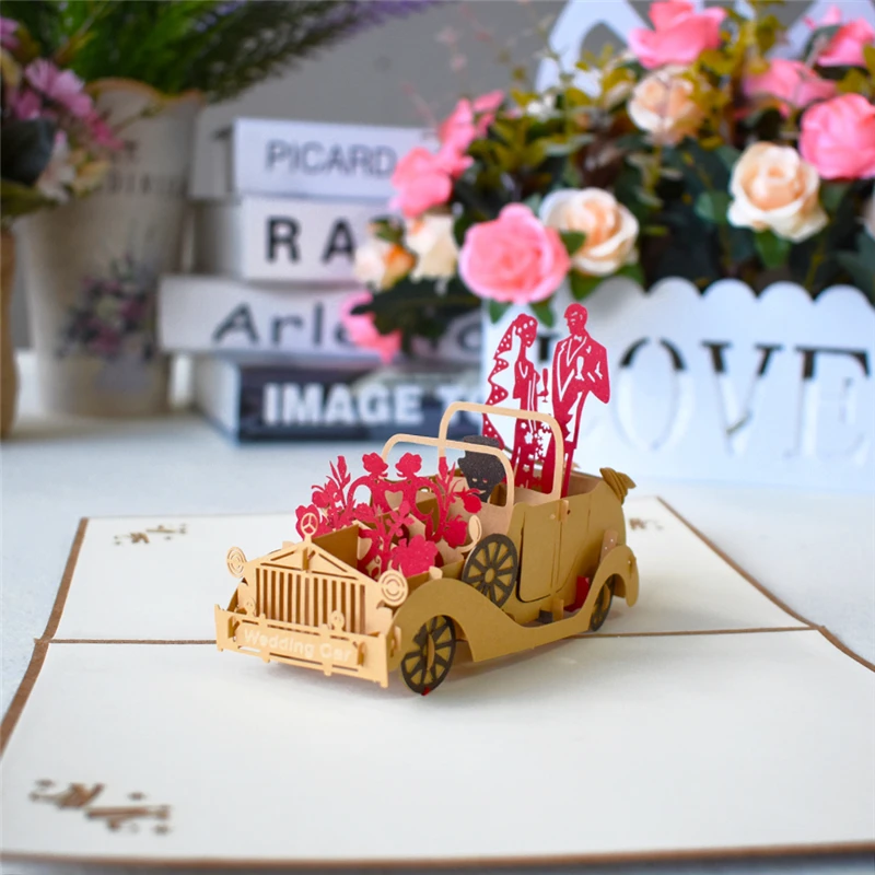 10 упаковок 3D свадебный автомобиль всплывающие открытки-приглашения на свадьбу юбилей подарочная карта для ее жены поздравительные карты с конвертом