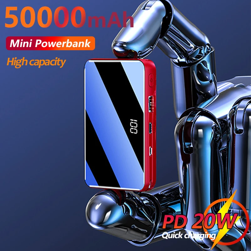 

Mini PowerBank 50000mAh Universal Compatible Portable Charger Built-in Charging Cable Digital Display Suitable for Type-c IPhone