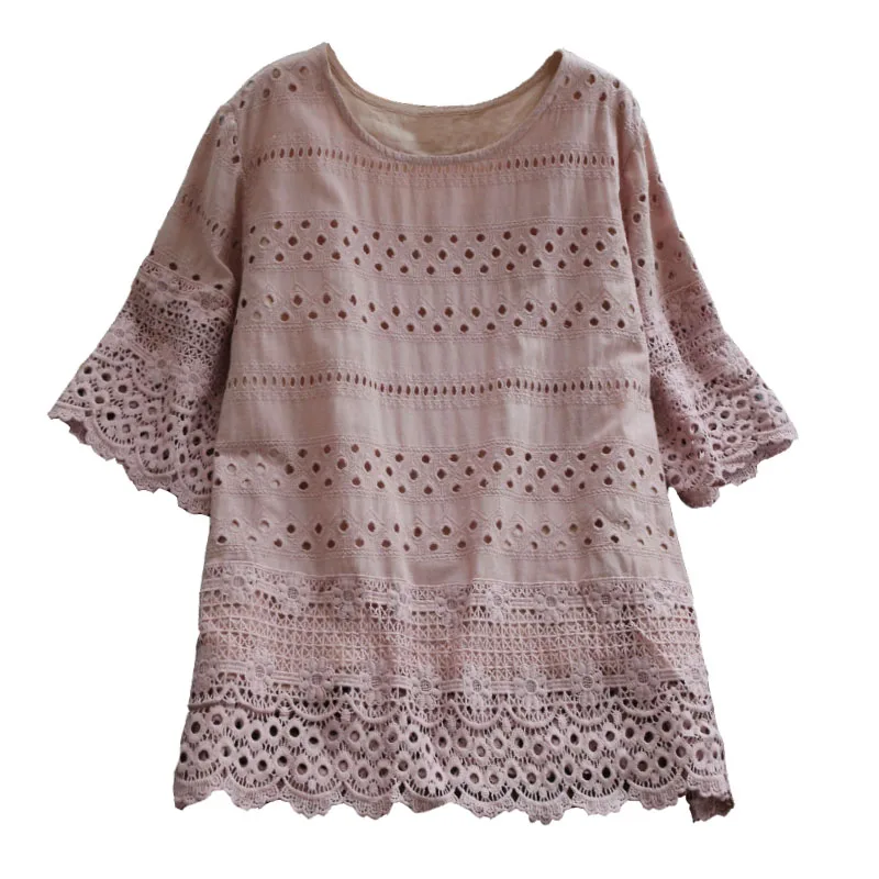 Новинка лета 4541 большие размеры женские повседневные топы с вышивкой в японском