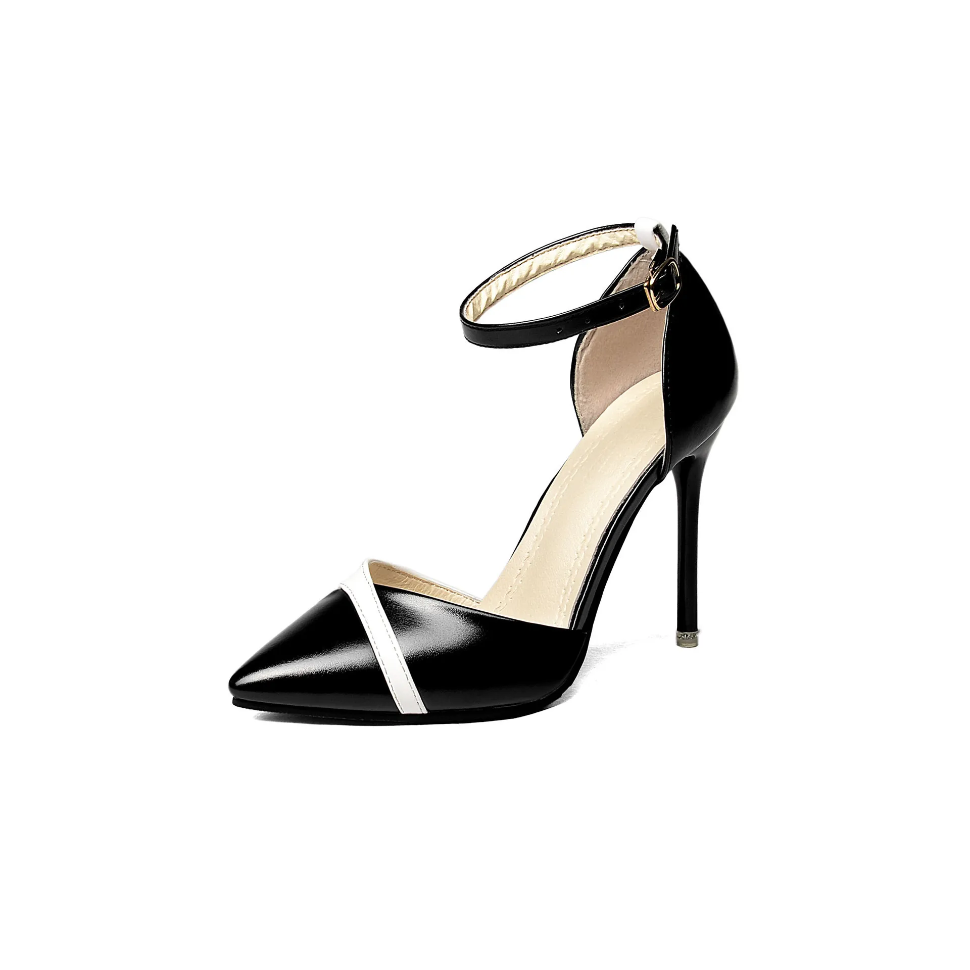 

Fashion Shoes Women High Heels Spring Autumn Buckle Ankle Strap Lady Sandals Stiletto Black White Ladies Pumps