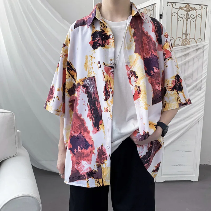 Summer Short-sleeved Shirts Men's Fashion Printed Casual Shirts Men Streetwear Loose Flower Shirts Mens Hawaiian Shirts M-5XL