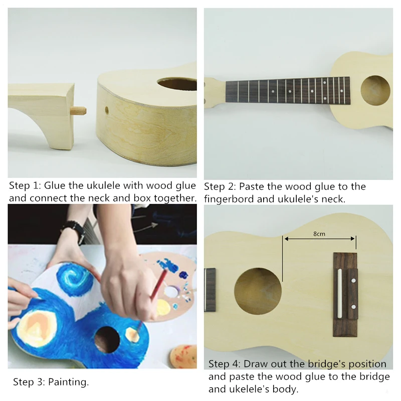 21 дюймов простой Гавайские гитары укулеле DIY Kit Гавайи гитары ручной работы поддержка живопись детская игрушка сборка для любительского музыкального инструмента