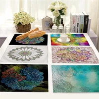 mandala flower pattern placemat colorful coaster dining table mats cotton linen pad bowl cup mat 4232cm home decors