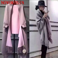 sc2 2020 oversize out wear scarf winter knitted poncho women solid design cloak female long batwing sleeves coat vintage shawl