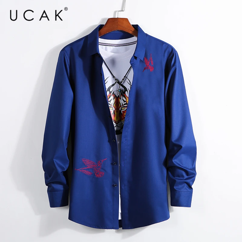 

Бренд UCAK, уличная одежда, рубашки с длинным рукавом, Мужская одежда, Homme 2020, Осенняя мода, уличная одежда, рубашка с отложным воротником, одежд...