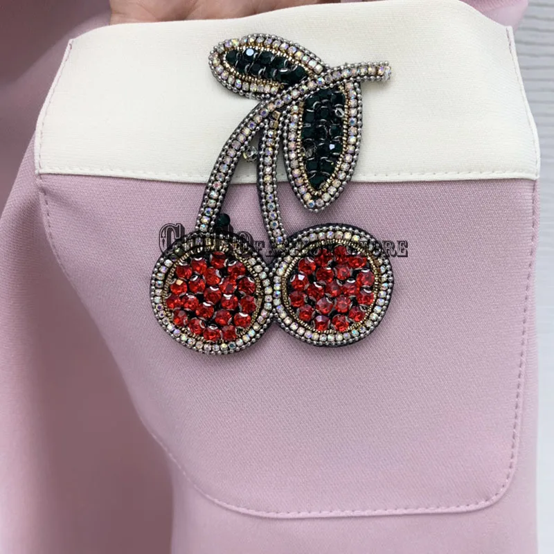 

Luxury Designer NEW style 2021 fashion Branded high end for Women Dresses Clothes cherry decorate V-neck slim Short Sleeve Dress