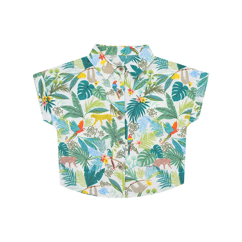 

Summer Children's Clothes Boho Style Suit 2-Piece Set Kid Boy Leaf Print Sleeve T-Shirt + Elastic Waist Shorts BT113