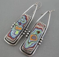 vintage colorful resin stone earrings boho jewelry spiral marbling pattern big drop dangle earrings for women