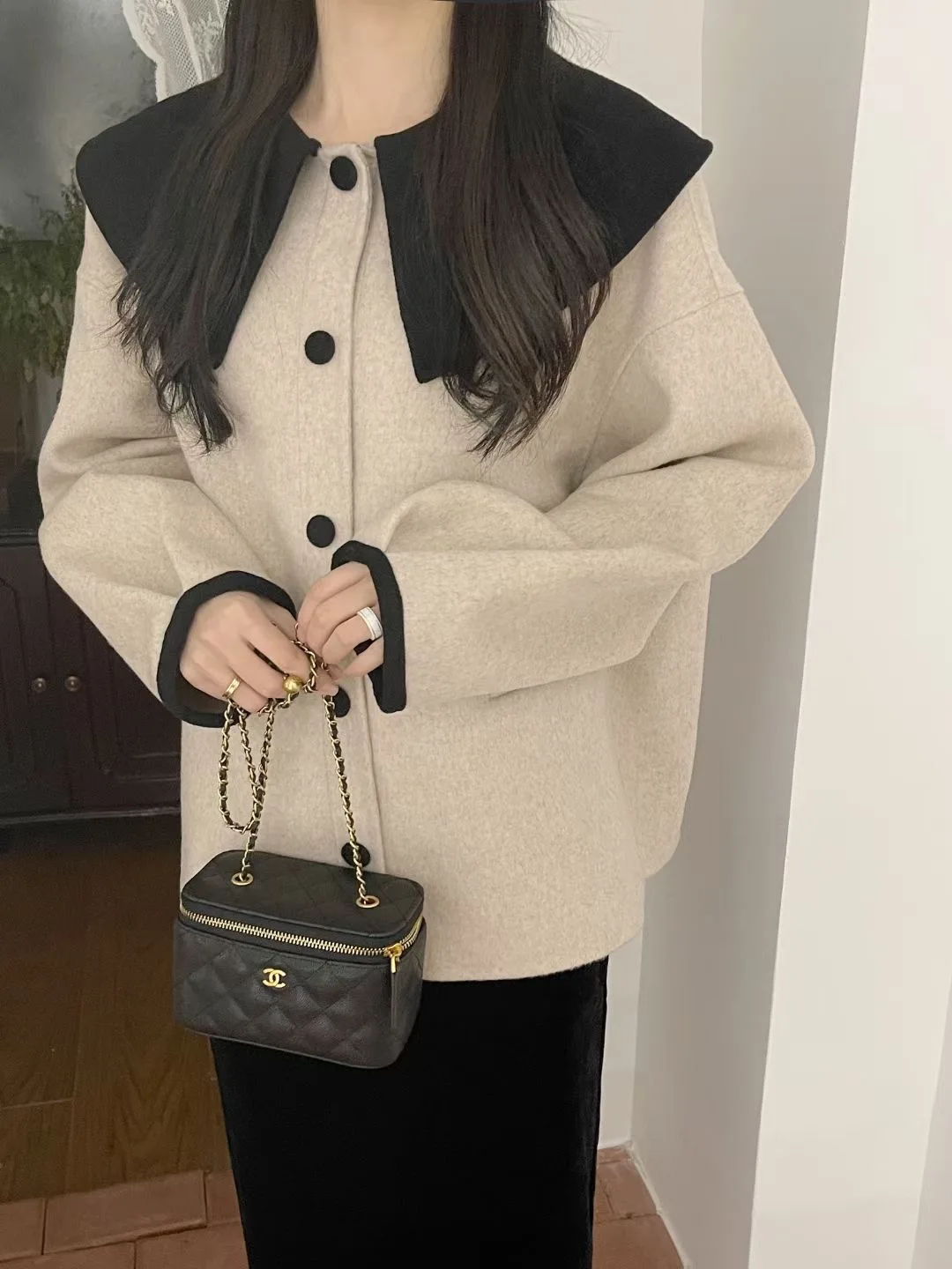 

2021 autumn and winter college style Korean style short doll collar jacket long sleeve loose straight jacket women