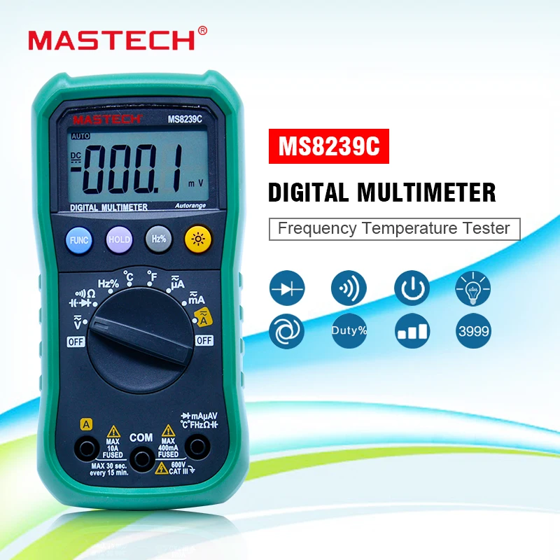 

MasTech MS8239C Auto range multimeter 3 3/4 AC DC digital multitester Voltage Current Capacitance Frequency multimetro Tester