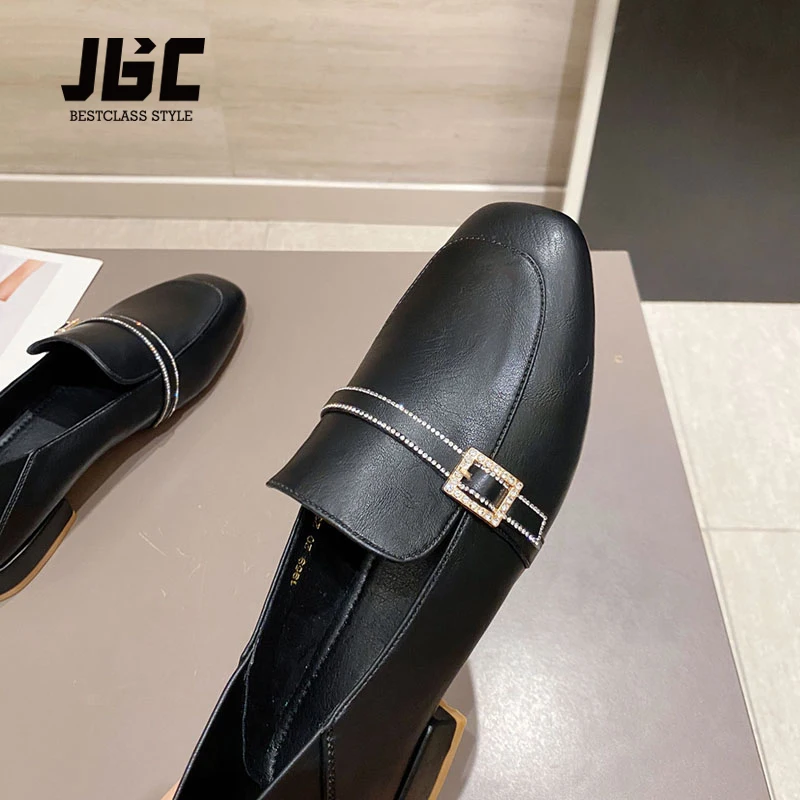 

JBC low-heeled sexy women's loafers round toe ladies leather shoes 2021 soft single shoes office workers favorite shoes