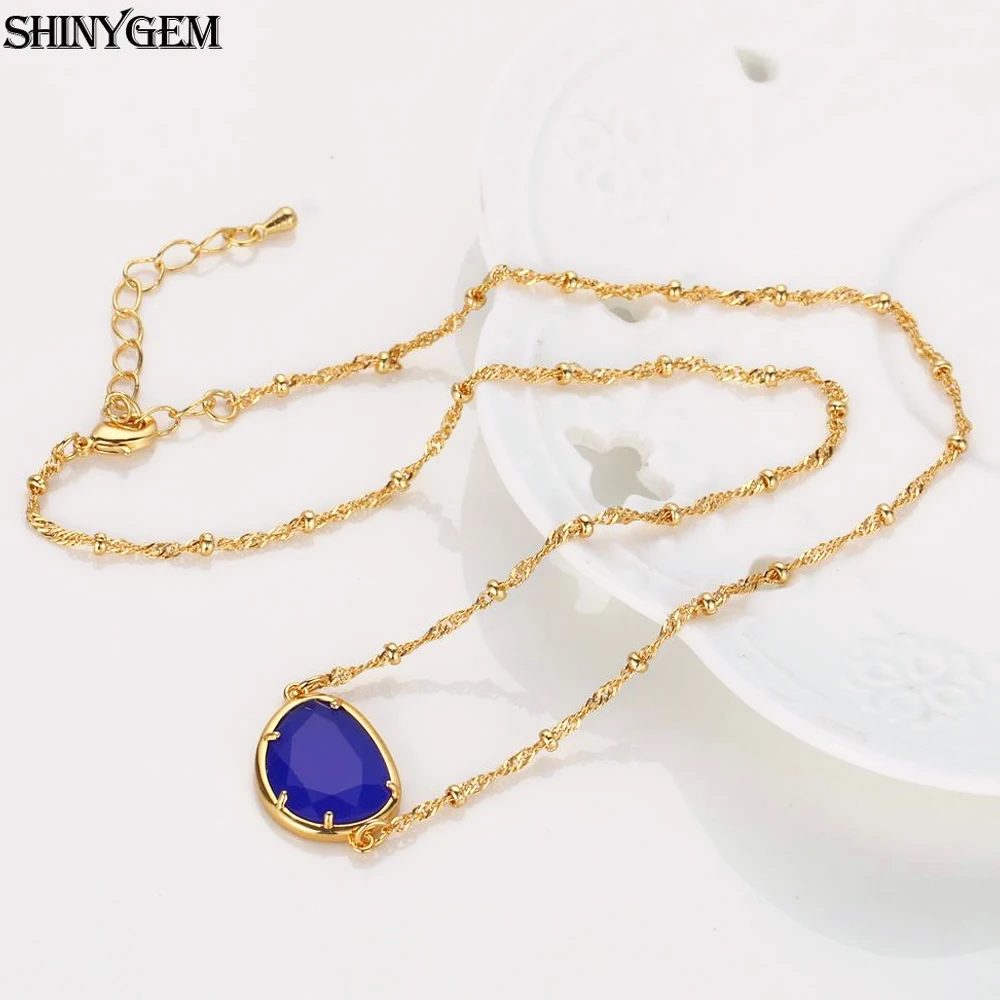 

ShinyGem Gold Chain Crystal Necklace Water Drop Faceted Crystal Pendant Necklace Birthstone Crystal Statement Necklace For Women