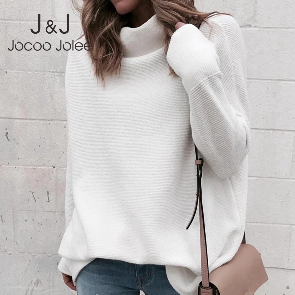 

Jocoo Jolee Women White Turtleneck Knitted Sweater Casual Long Sleeve Winter Pullover Europe Style Loose Knitting Jumpers