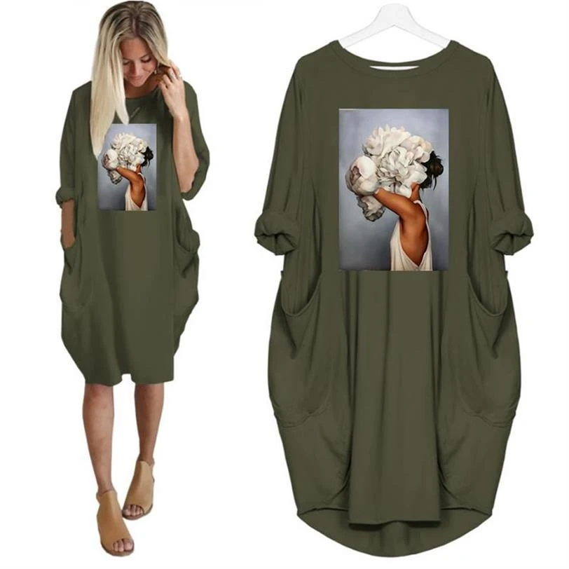 Новая модная футболка для женщин с принтом букв и карманами цветным рисунком на