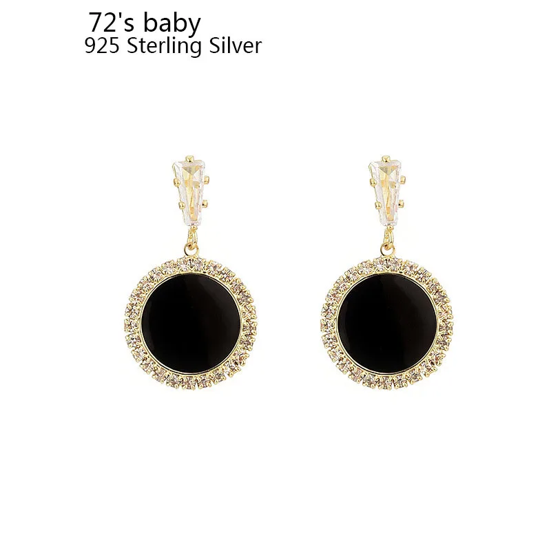 

72's Baby Simple Personality Zircon Disc Diamond Retro Vintage Korea Style Long Drop Earrings