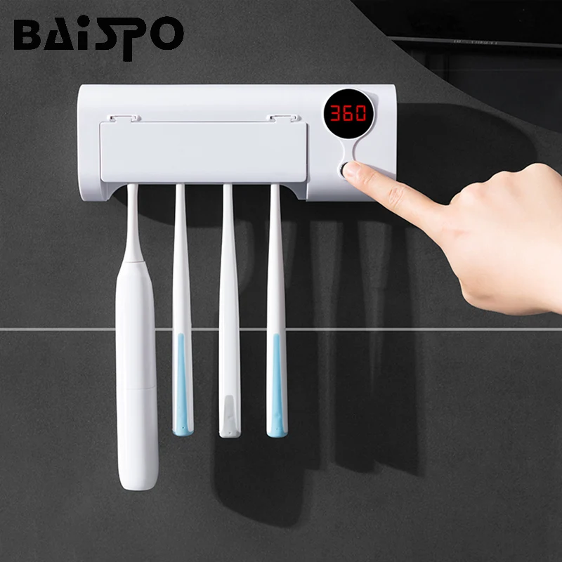 BAISPO УФ-держатель для зубных щеток, домашний Антибактериальный стерилизатор для ванной комнаты, настенная подставка для зубных щеток, набор аксессуаров для ванной комнаты