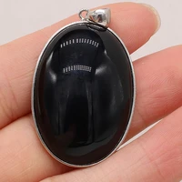 1pcs natural egg shape black agates stone pendants for earring necklace bracelet diy jewelry accessories size 25x35mm