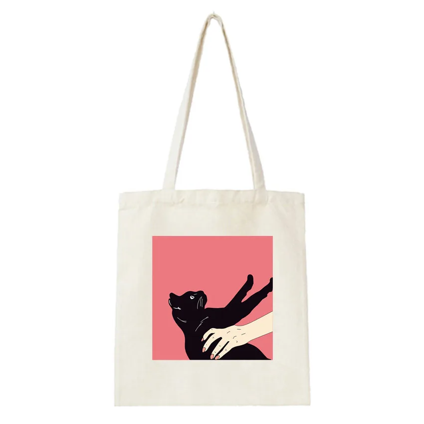 Женская холщовая хозяйственная сумка модная черная с принтом женская простая на