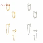 Женские U-образные серьги CANNER, серьги-гвоздики из настоящего серебра 925 пробы с цирконием и бриллиантами, корейская бижутерия