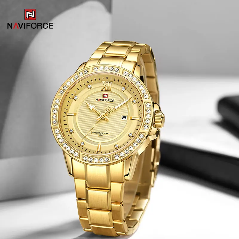 

NAVIFORCE Luxury Brand Mens Sport Watch Gold Full Steel Quartz Watches Men Date Waterproof Military Clock Man relogio masculino