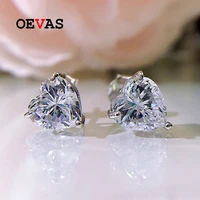 oevas 100 925 sterling silver 77mm heart high carbon diamond stud earrings for women sparkling wedding party fine jewerly gift
