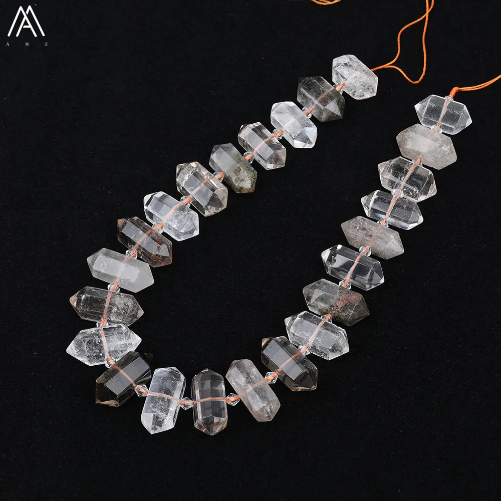 

Natural Green Phantom Quartz Middle Drilled Double Point Loose Beads For DIY Bracelet Necklace Jewelry Making SY-681AMFE