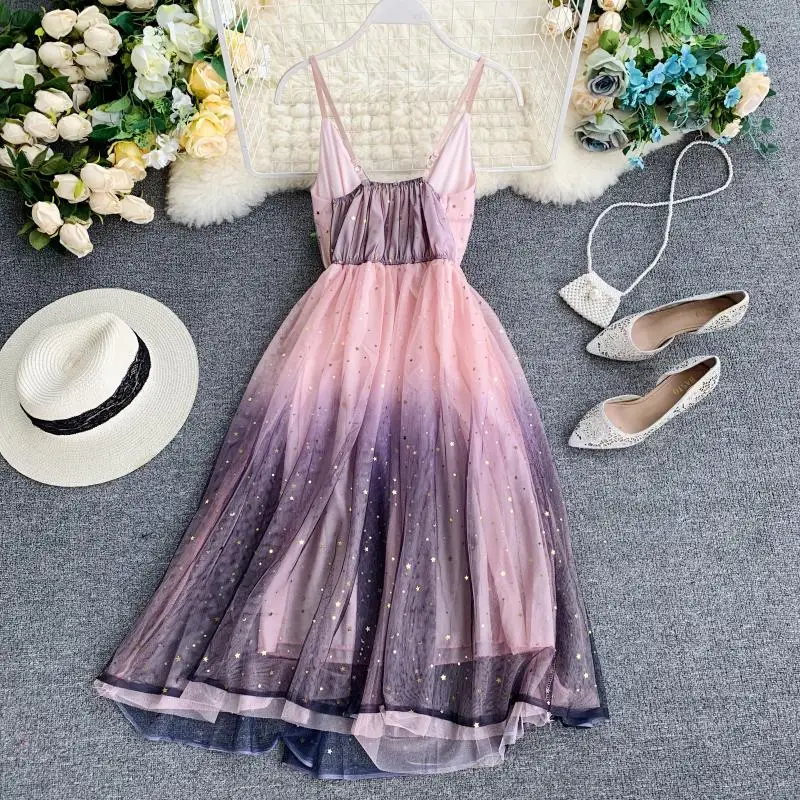 Французская Фея Звезда блестки V воротник росы сзади без рукавов Талия шоу тонкий