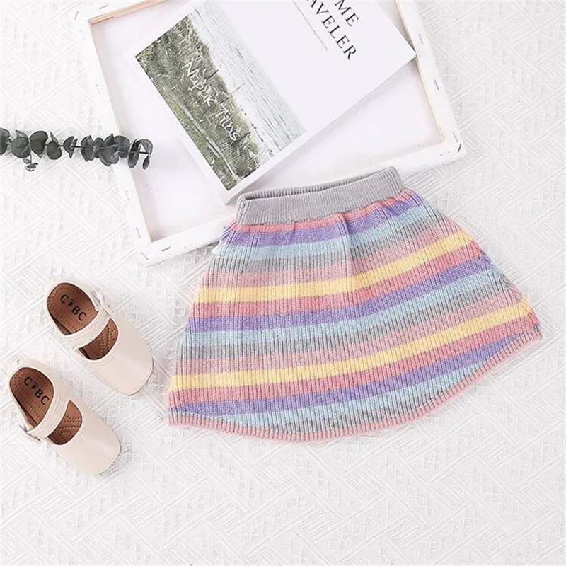 Knit комплекты трикотажной одежды для девочек; детский шерстяной свитер в полоску; платье-комбинезон; пуловер с кроличьими волосами; комплект одежды для детей