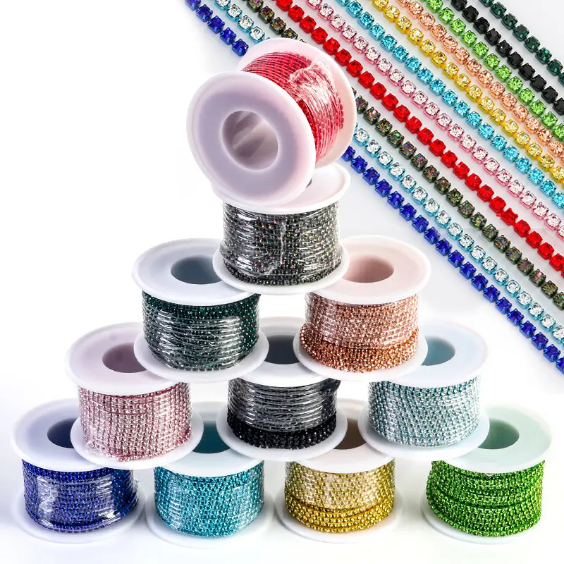 

1/10Yard Flatback Rhinestone Chain Glitter Crystal Sew On Glue On Rhinestones for Clothes DIY Garment Accessories Trim Cup Chain