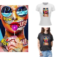 lollipop colorful girl model heat transfer thermal sticker on clothes diy washable t shirt iron on patches for clothing fashion