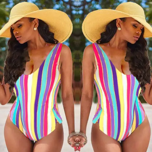 Цельный сексуальный женский купальник ITFABS в радужную полоску монокини пуш-ап