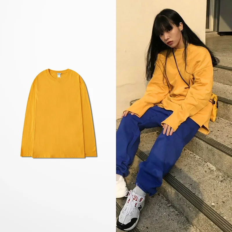 Хай стрит желтый Цвет футболка с длинным рукавом в стиле Канье скейтборд