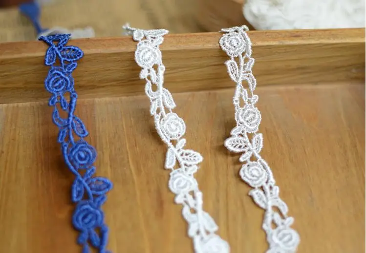 5 метров белый синий цветок кружевная отделка вязаная Свадебная вышивка сделай