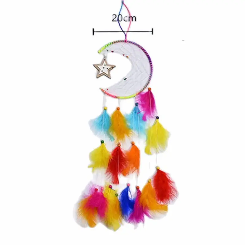 

Colorful Crescent Feather Pendant Double-layer Star Home Decoration Wall Hanging Dream Catcher Wind Chime Girl Kid Room Decor