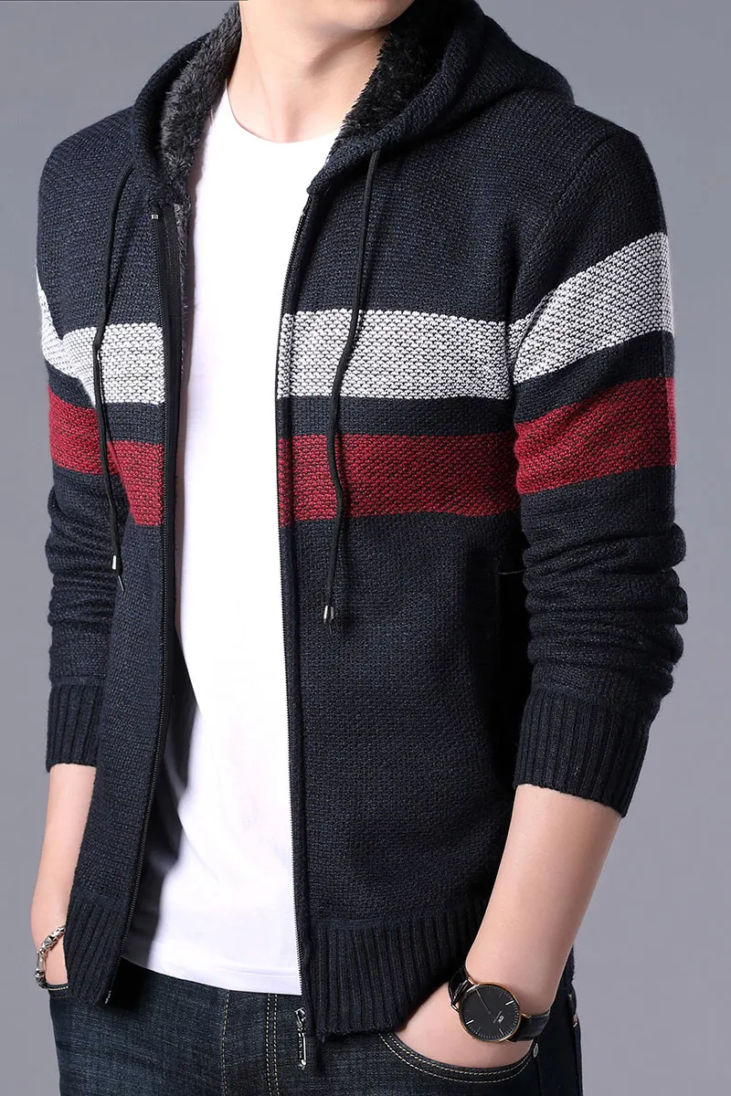 

Autumn Winter Cardigan Sweater Men Thick Large Size Hooded Jacket Sweater Men Fashion Gradient Fleece Warm Sweater