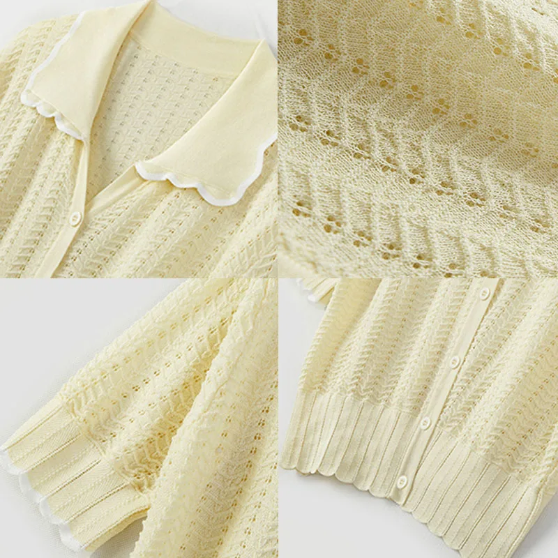 

T-shirts Women Summer Fashion Cozy Loose Solid Knitted Leisure All-match Sweet Korean Style Hollow Out Female Tops Breathable