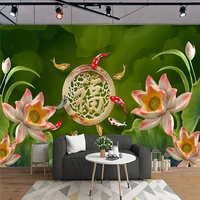 custom any size 3d wallpaper self adhesive fashion jade carving lotus swimming fish hd background wall papel de parede tapety