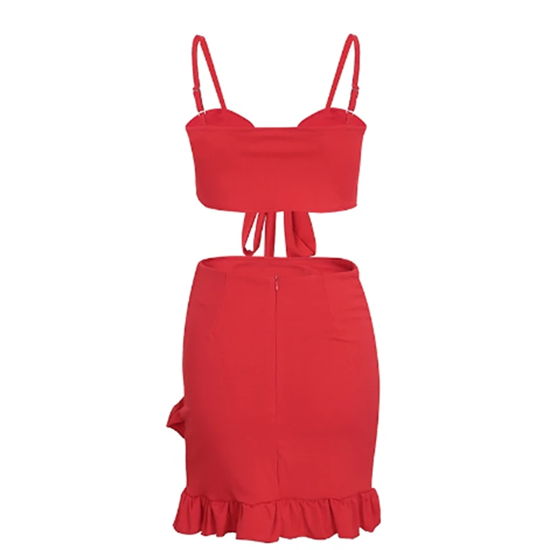 

Women's Ruffles Summer 2 Piece Set Sling Tops Short Package Hip Skirt Two Piece Set Skirts Summer For Female