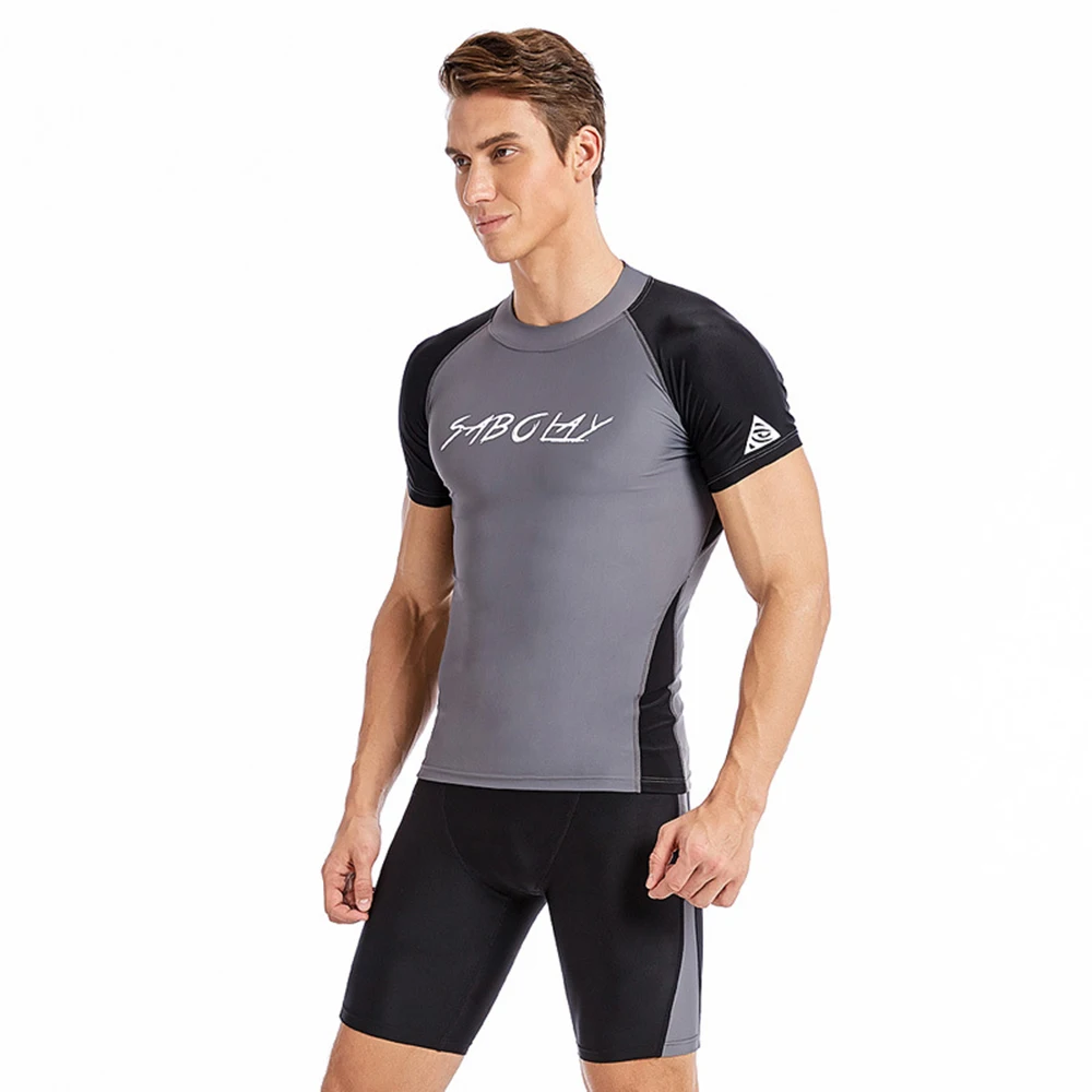 New Men Rash Guard Lycra Quick Dry Swimsuit Surf Sunscreen UV Protection Rash Guard Surf Suit Tight Beach Shirt Short Trunk