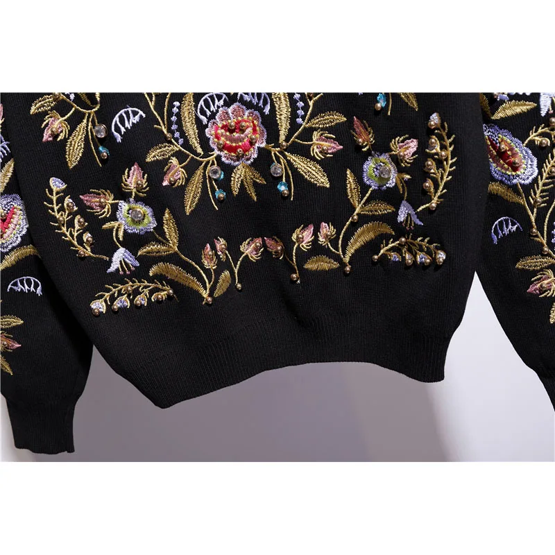 

Fashion Flower embroidery Knitted Tracksuit Outfits Women O Neck Long sleeve Pullover Jumper And Pencil Pant Knitwear Casual set