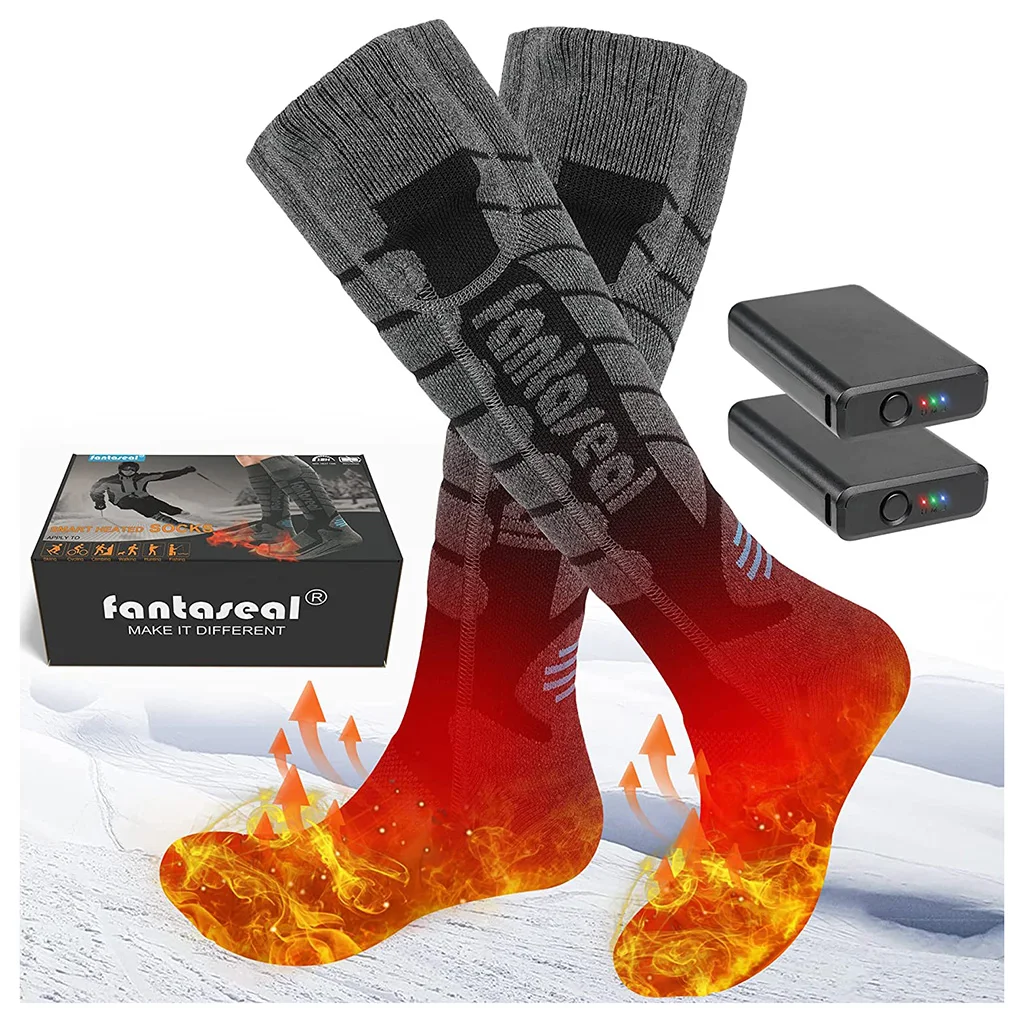 Unisex Extra Thick Electric Fast Warm Heated Socks, 4000mAh x2 Rechargeable Battery Heating Thermal Insulated Ski Stocking Foot