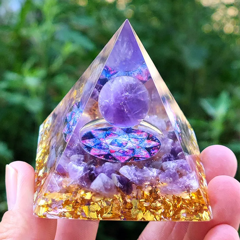 

Orgonite Pyramid 50mm Amethyst Crystal Sphere With Amethyst Natural Crystal Stone Orgone Energy Healing Orgone Handmade