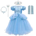 Платье Золушки для девочек с аппликацией из бисера и цветов, платье принцессы, кружевное Сетчатое платье для девочек на день рождения, необычное платье, Детский костюм для косплея