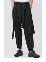 spring and autumn mens new solid color ribbon casual pants with ribbon externals loose pants with pencil pants