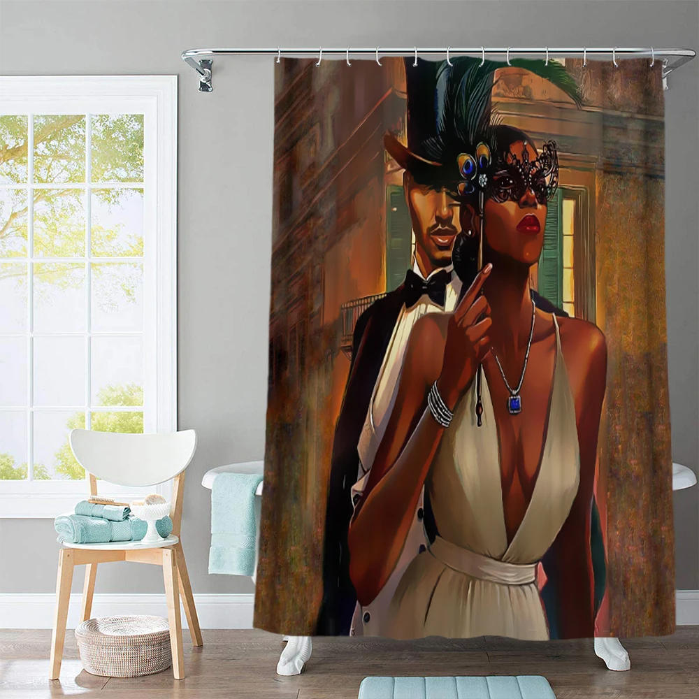 Занавеска для душа в африканском стиле привлекательных мужчин и женщин