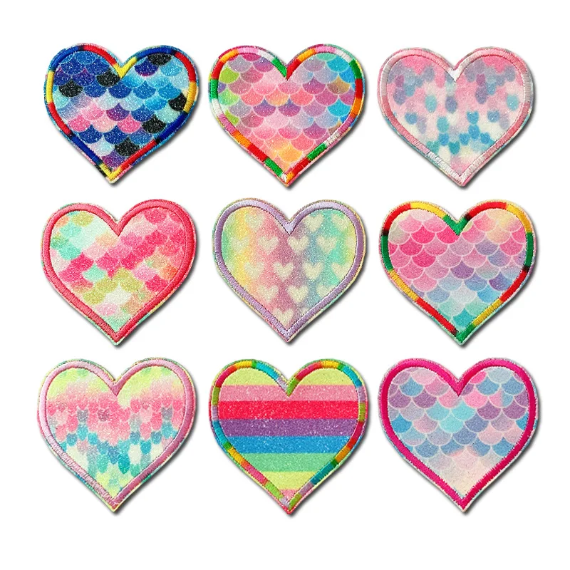 

Новые красочные наклейки с вышивкой в виде сердца, модные декоративные нашивки для одежды, «сделай сам», термоклейкая переводная нашивка, у...